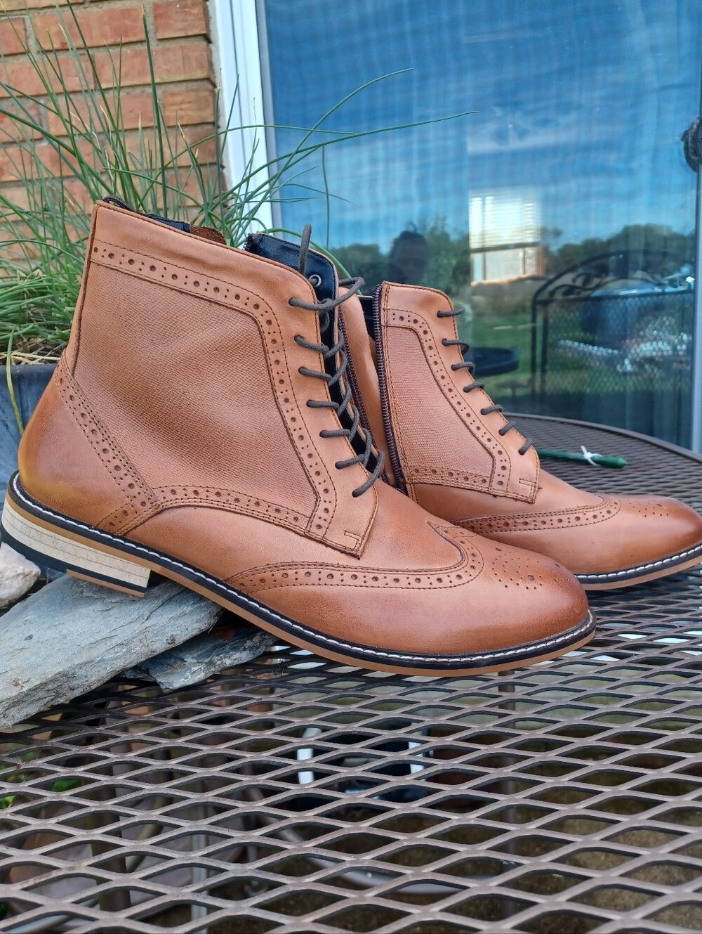 Bar III Hendrix Cognac/Tan Wingtip Lace-Up & Side Zip Boot Men's 10.5M Western